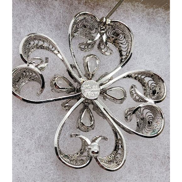 BROOCH/PIN-AM LEE-Vintage-Filigree-Sterling-Rhinestones - Picture 9 of 12